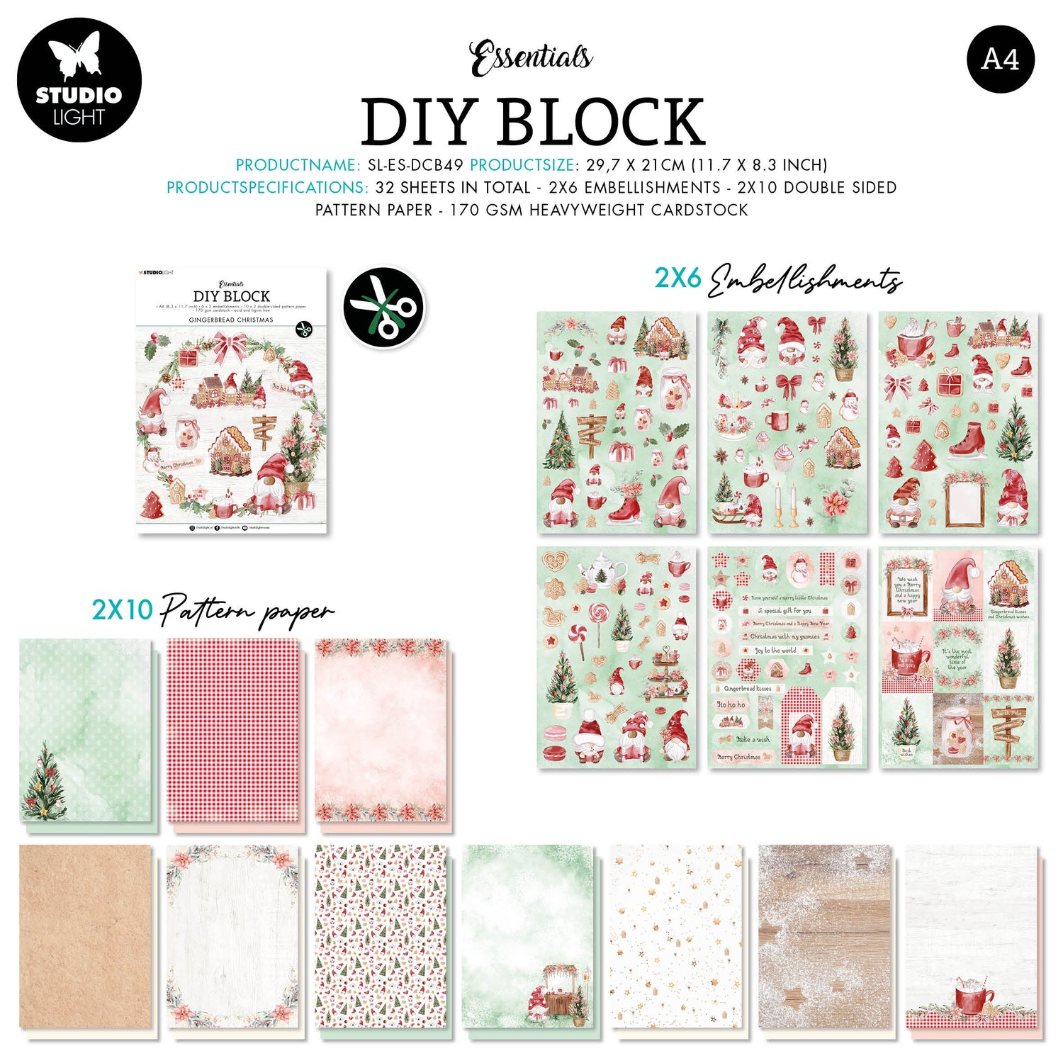 Studio Light Essentials GINGERBREAD CHRISTMAS A4 DIY Block