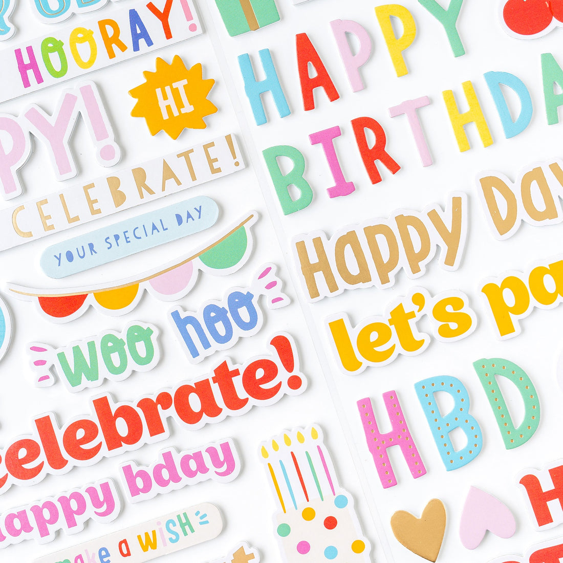 Pebbles Birthday Thickers ALL THE CAKE Puffy Phrase and Accent Stickers