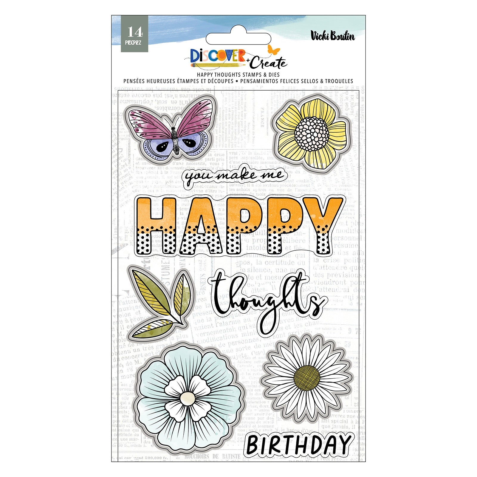 Vicki Boutin Discover + Create HAPPY THOUGHTS STAMPS &amp; DIES 14pc