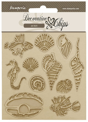 Stamperia Decorative Chips SONGS OF THE SEA Shell Fish Chipboard 11pc