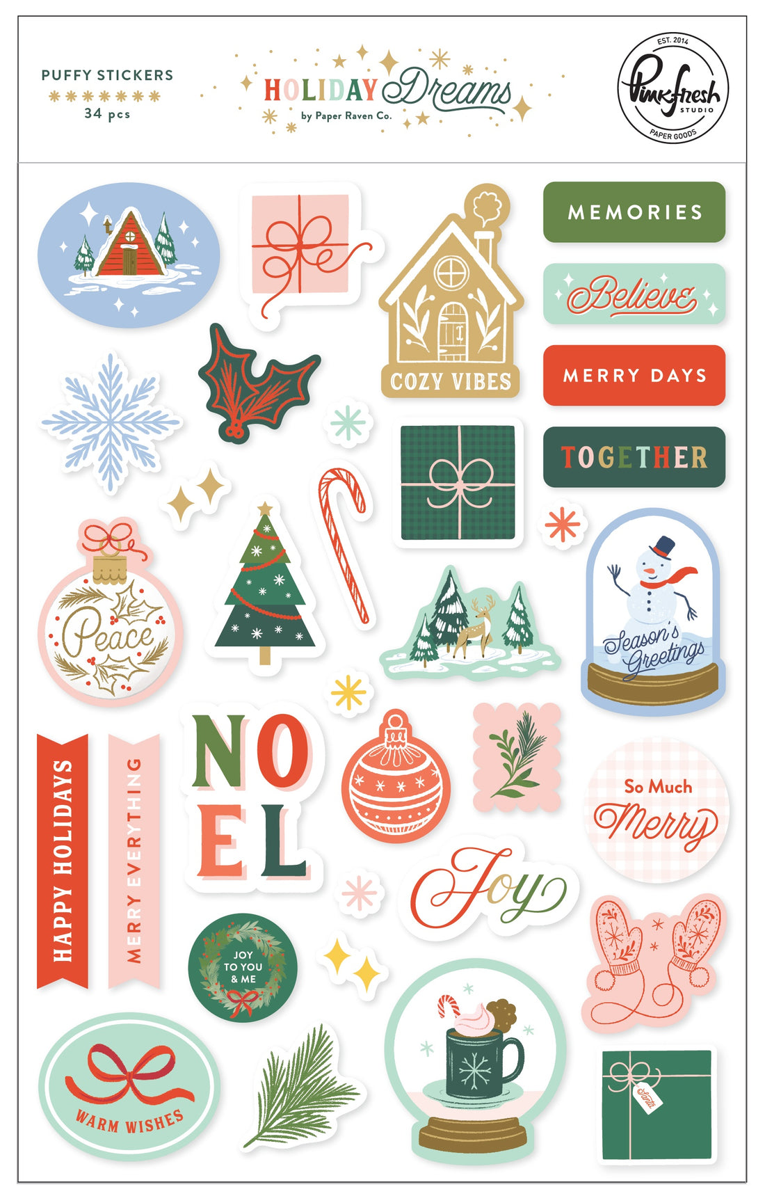 Pinkfresh Studio Holiday Dreams PUFFY STICKER 34pc