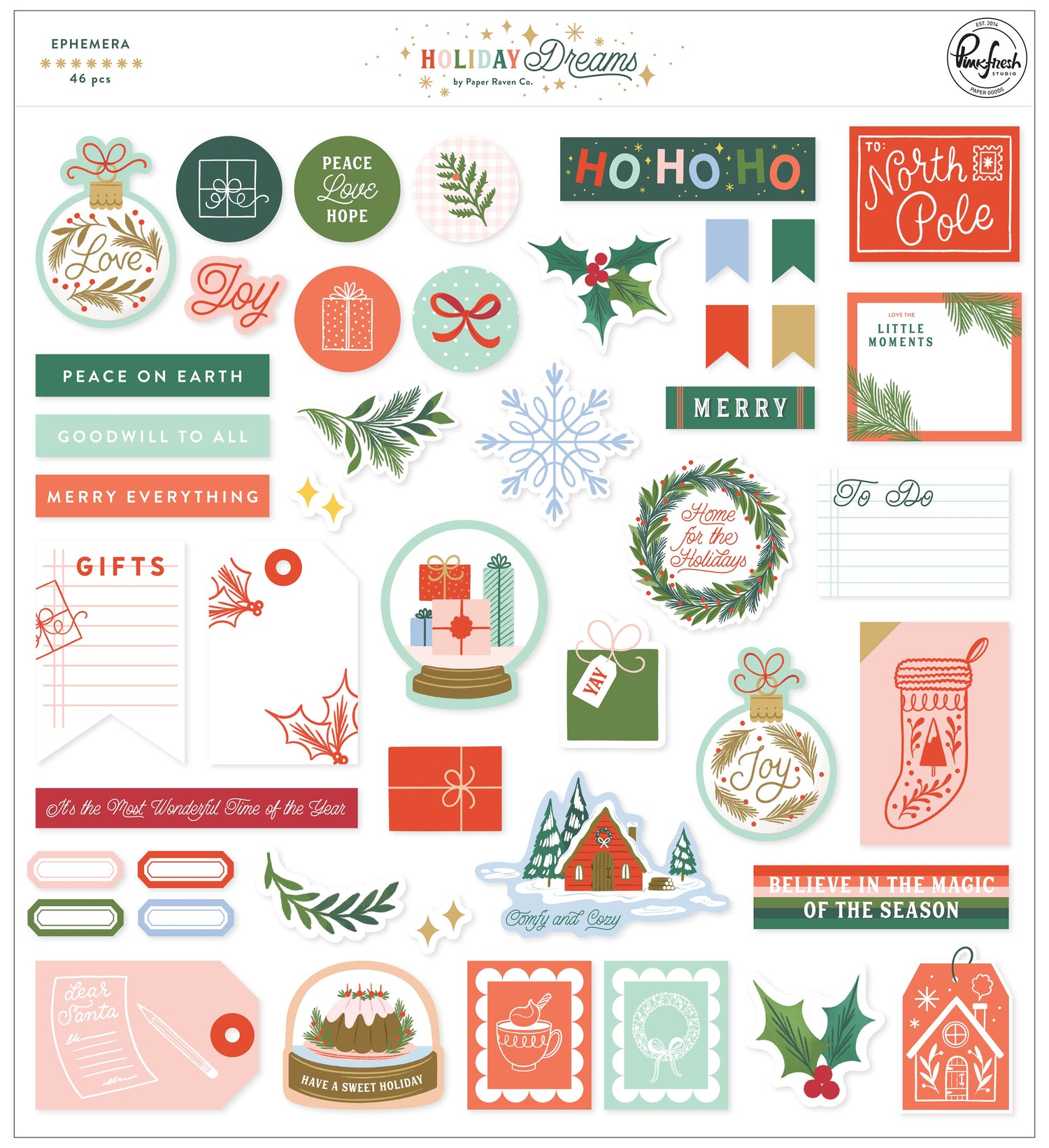 Pinkfresh Studio HOLIDAY DREAMS Ephemera 46pc