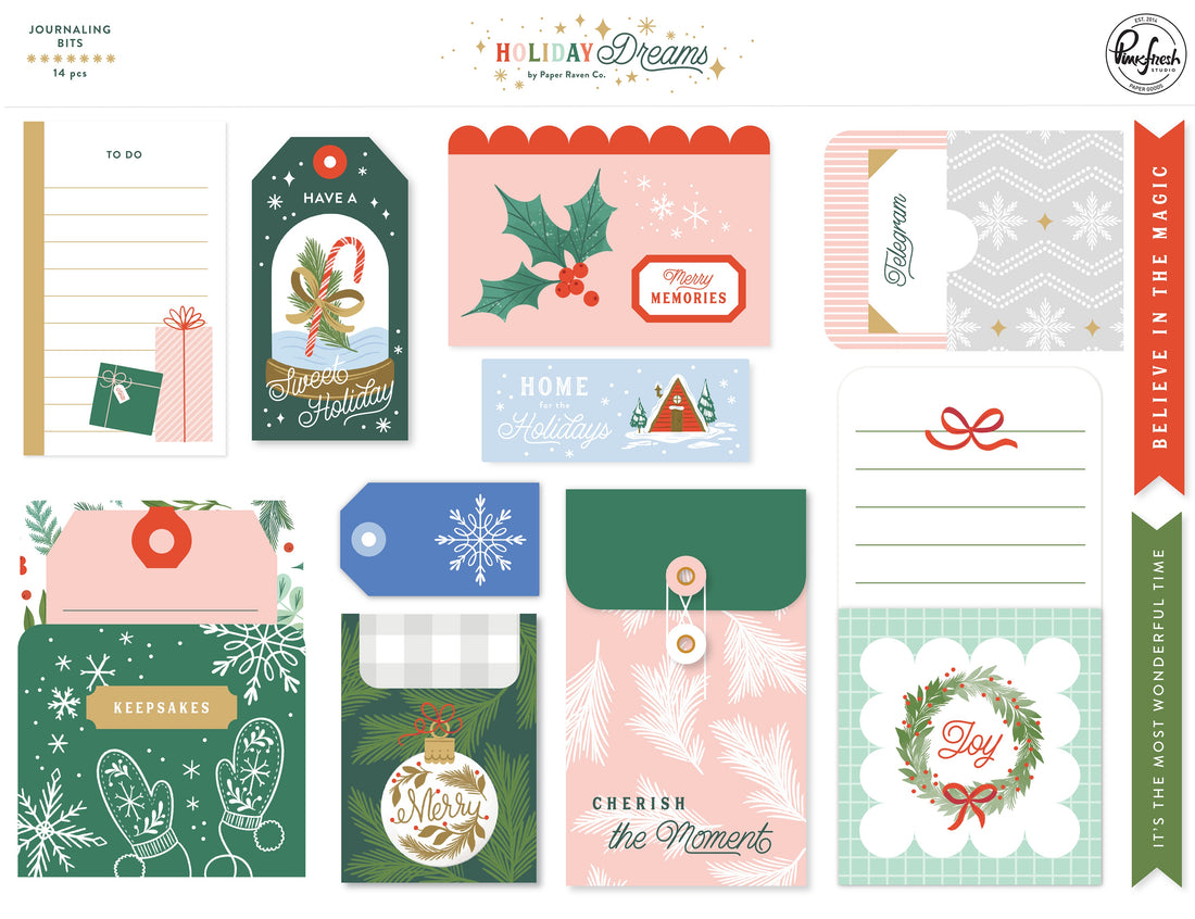 Pinkfresh Studio HOLIDAY DREAMS Journaling Bits 14pc