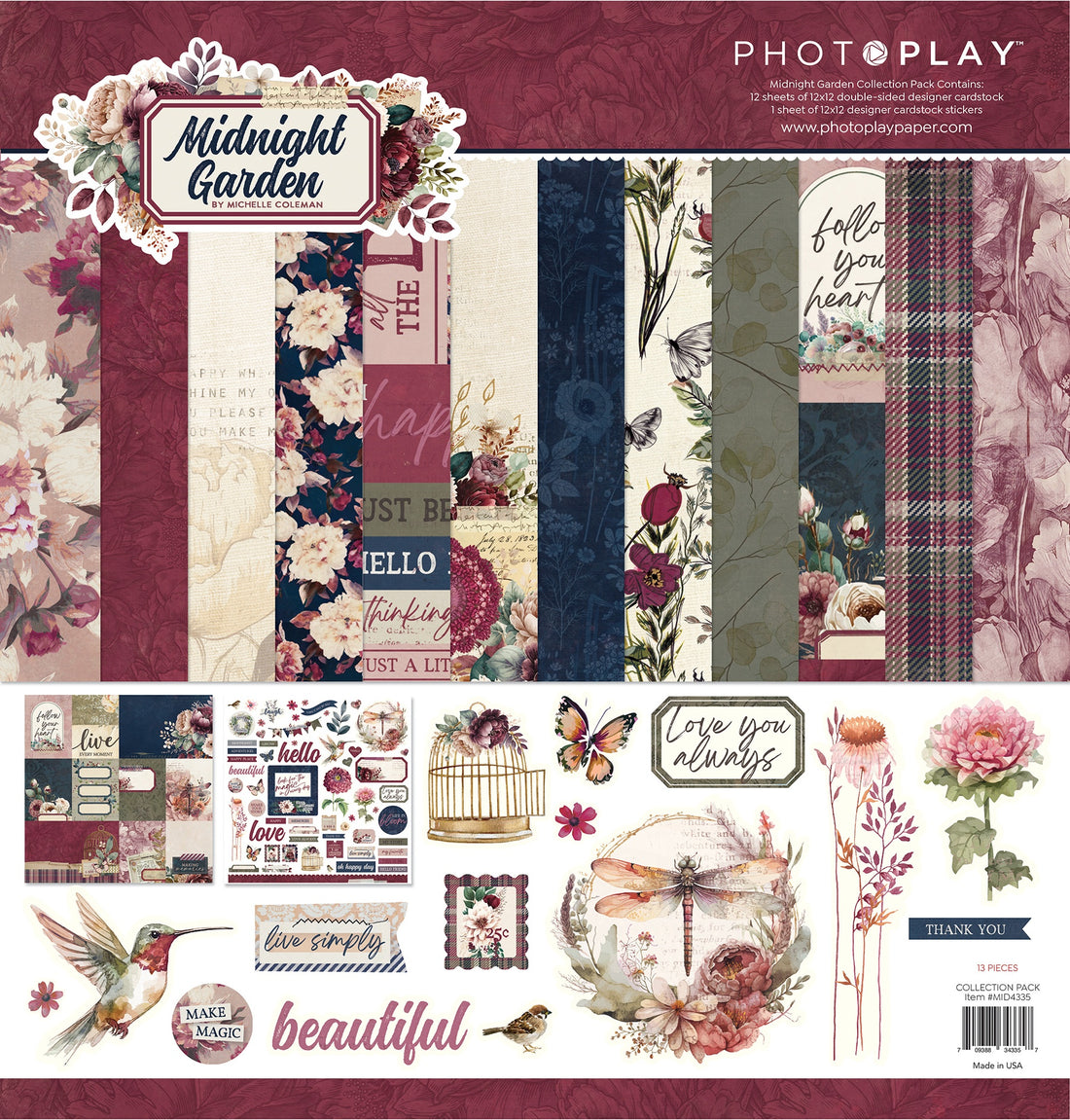 Photoplay MIDNIGHT GARDEN 12X12 Paper Collection Pack