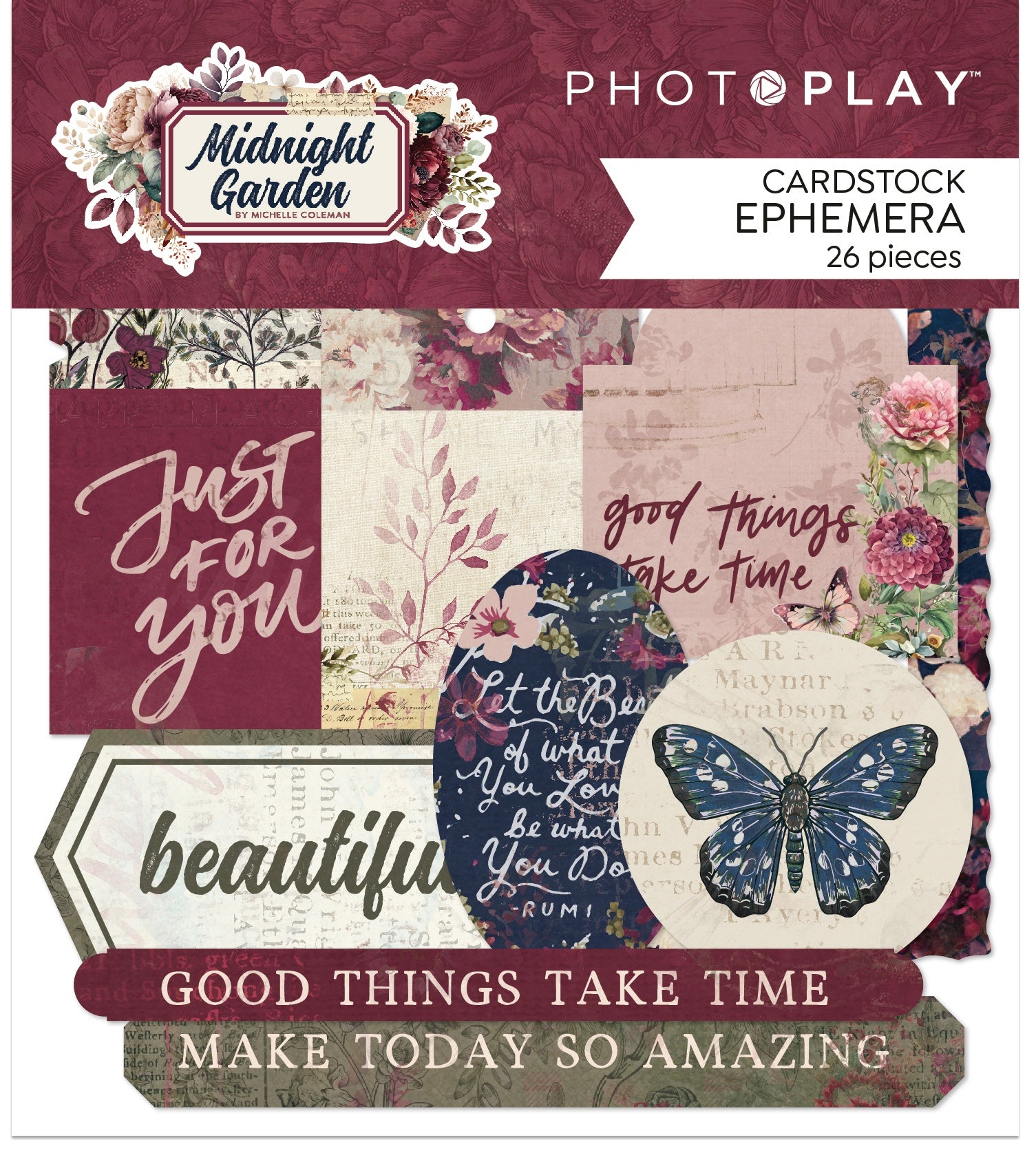 Photoplay MIDNIGHT GARDEN Cardstock EPHEMERA 30pc