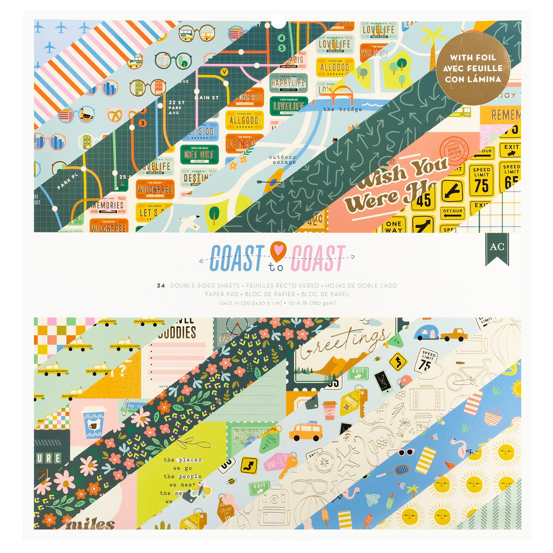 AC COAST TO COAST 12"X12" PAPER PAD Scrapbook 24 Sheets