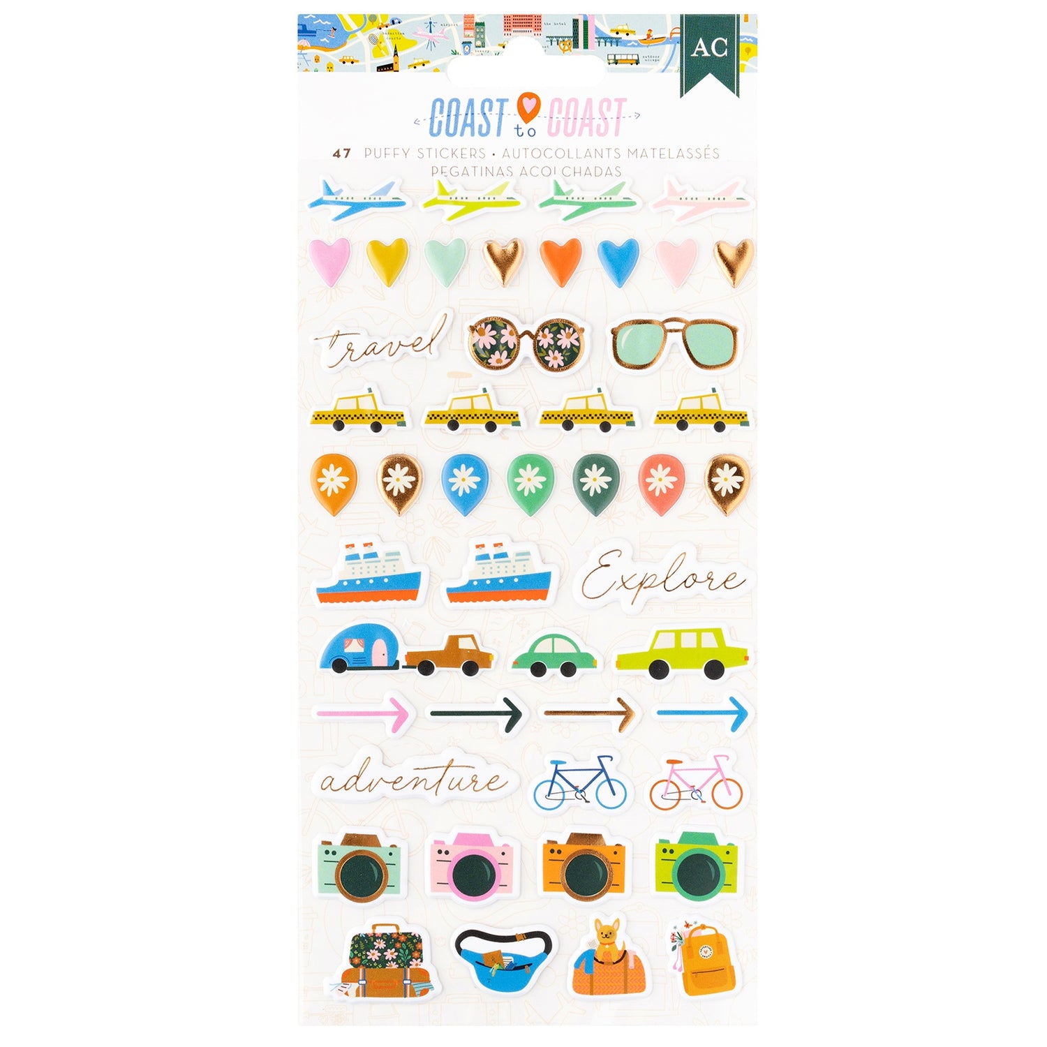 American Crafts COAST TO COAST Puffy Icons Stickers 47pc