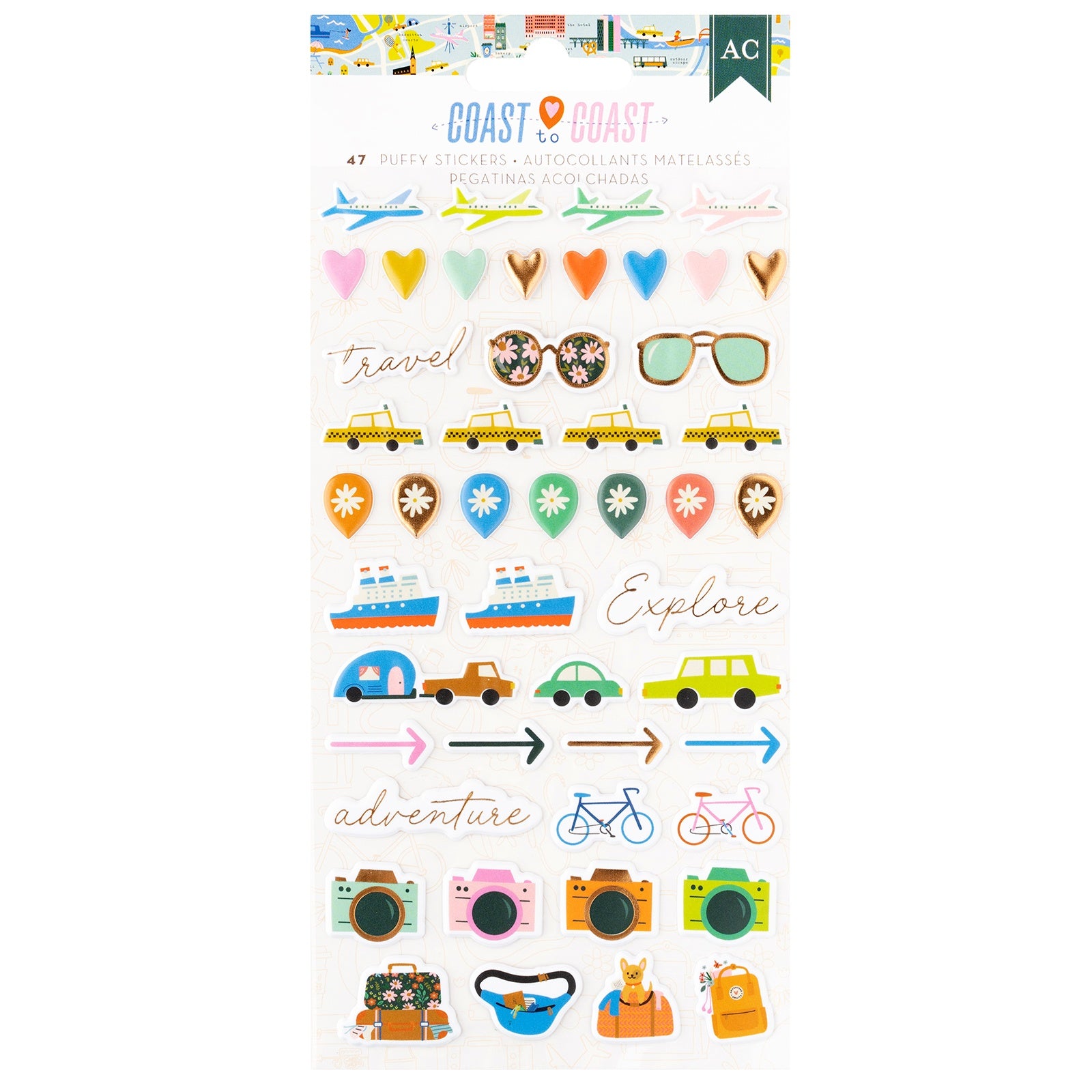 American Crafts COAST TO COAST Puffy Icons Stickers 47pc