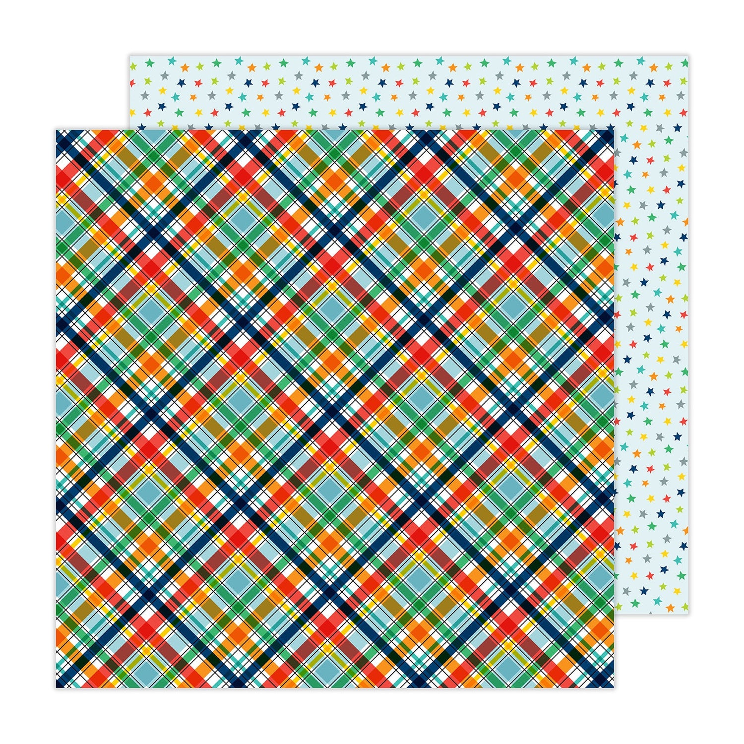 Pebbles Cool Boy PLAID 12&quot;X12&quot; Scrapbook Paper