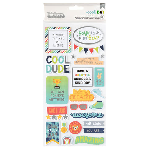 American Crafts Thickers COOL BOY Foam And Cardstock Phrase Stickers 50pc