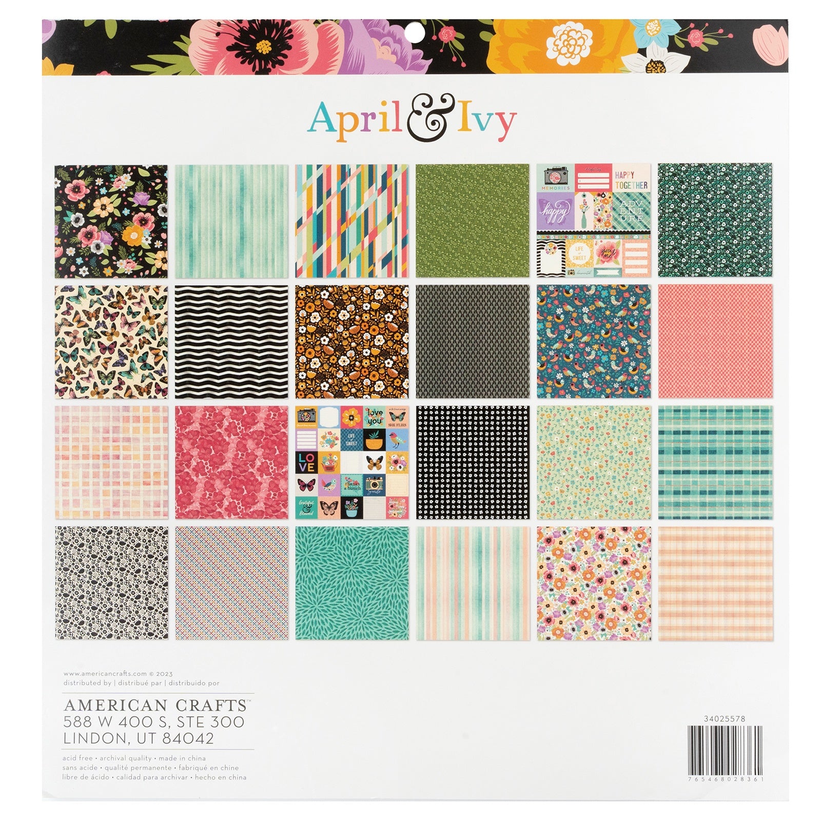 AC APRIL &amp; IVY 12&quot;X12&quot; PAPER PAD Scrapbook 24 Sheets