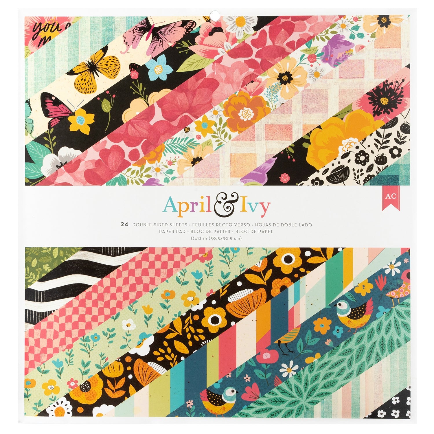 AC APRIL &amp; IVY 12&quot;X12&quot; PAPER PAD Scrapbook 24 Sheets