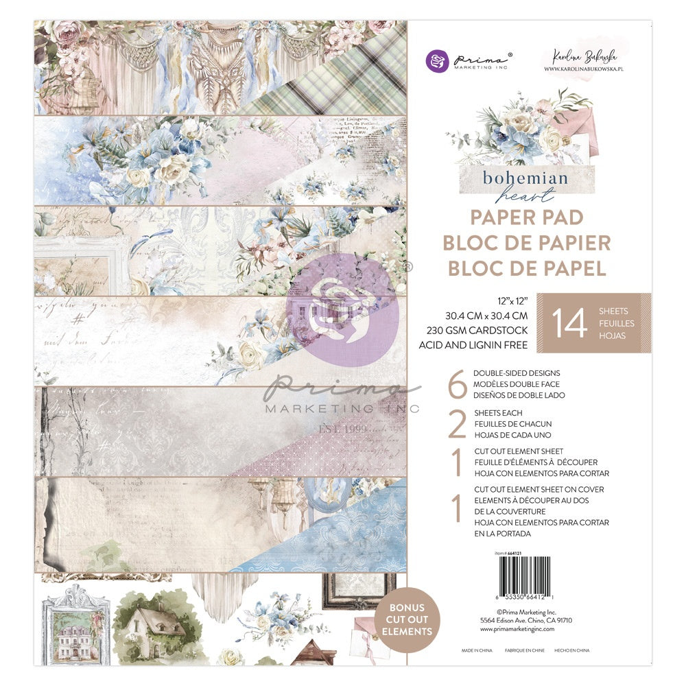 Prima BOHEMIAN HEART 12&quot;X12&quot; Scrapbook Paper Pad 14pc