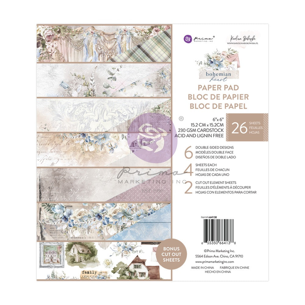 Prima BOHEMIAN HEART 6X6 Scrapbook Paper Pad