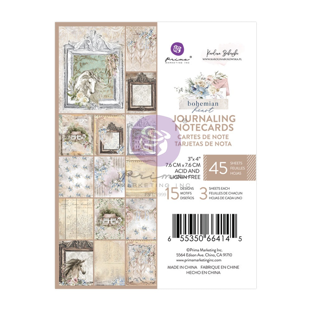 Prima BOHEMIAN HEART 3”X4” Journaling Notecards 45pc