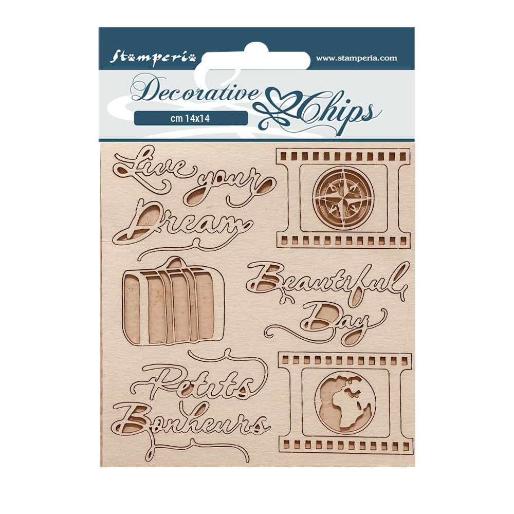 Stamperia Decorative Chips LIVE YOUR DREAM Chipboard 12pc