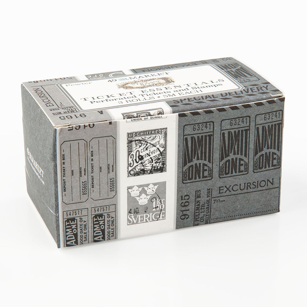 49 and Market Vintage Bits TICKET ESSENTIALS PEWTER Perforated Tickets &amp; Stamps 3 Rolls
