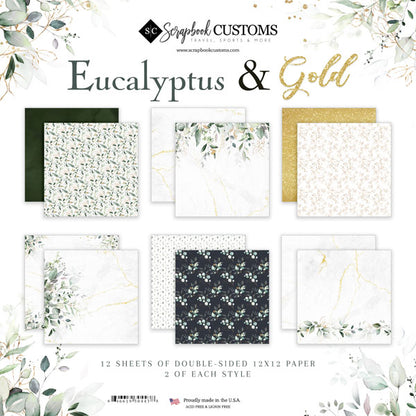 Scrapbook Customs EUCALYPTUS &amp; GOLD 12”X12” Paper Pack