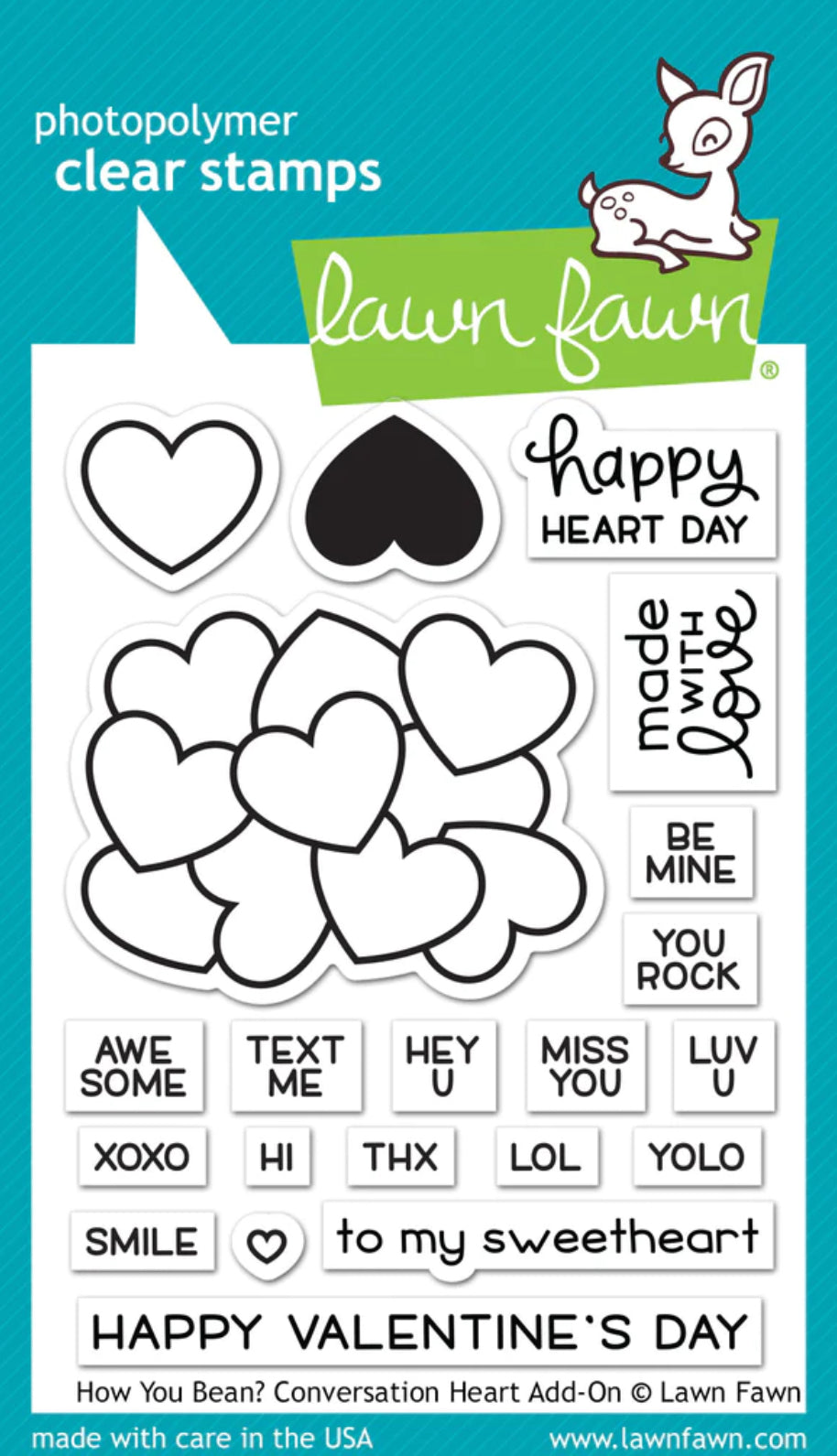 Lawn Fawn HOW YOU BEAN? CONVERSATION HEART ADD-ON Stamps 21pc