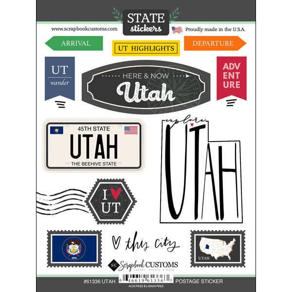 Scrapbook Customs UTAH SCRAPBOOK KIT Papers and Stickers 8pc