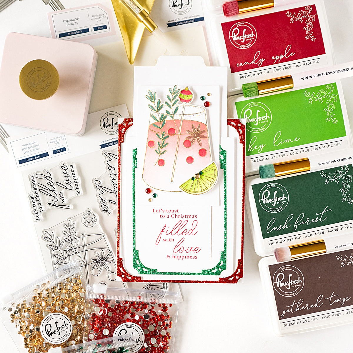 Pinkfresh Studio HOLIDAY SPIRIT Stamp &amp; Die Set 10pc