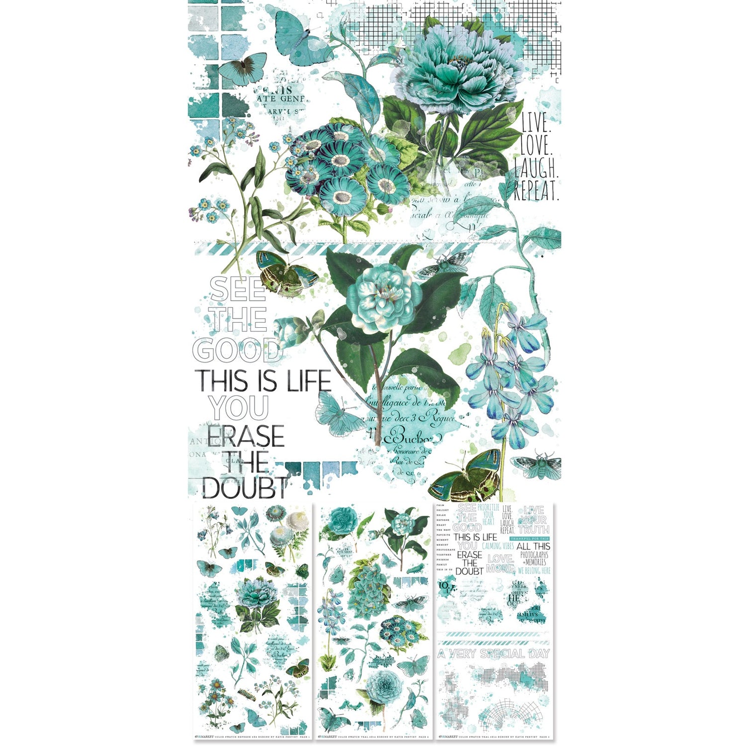49 and Market Color Swatch TEAL RUB-ON TRANSFER SET