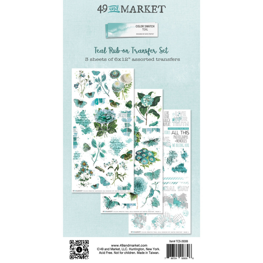 49 and Market Color Swatch TEAL RUB-ON TRANSFER SET