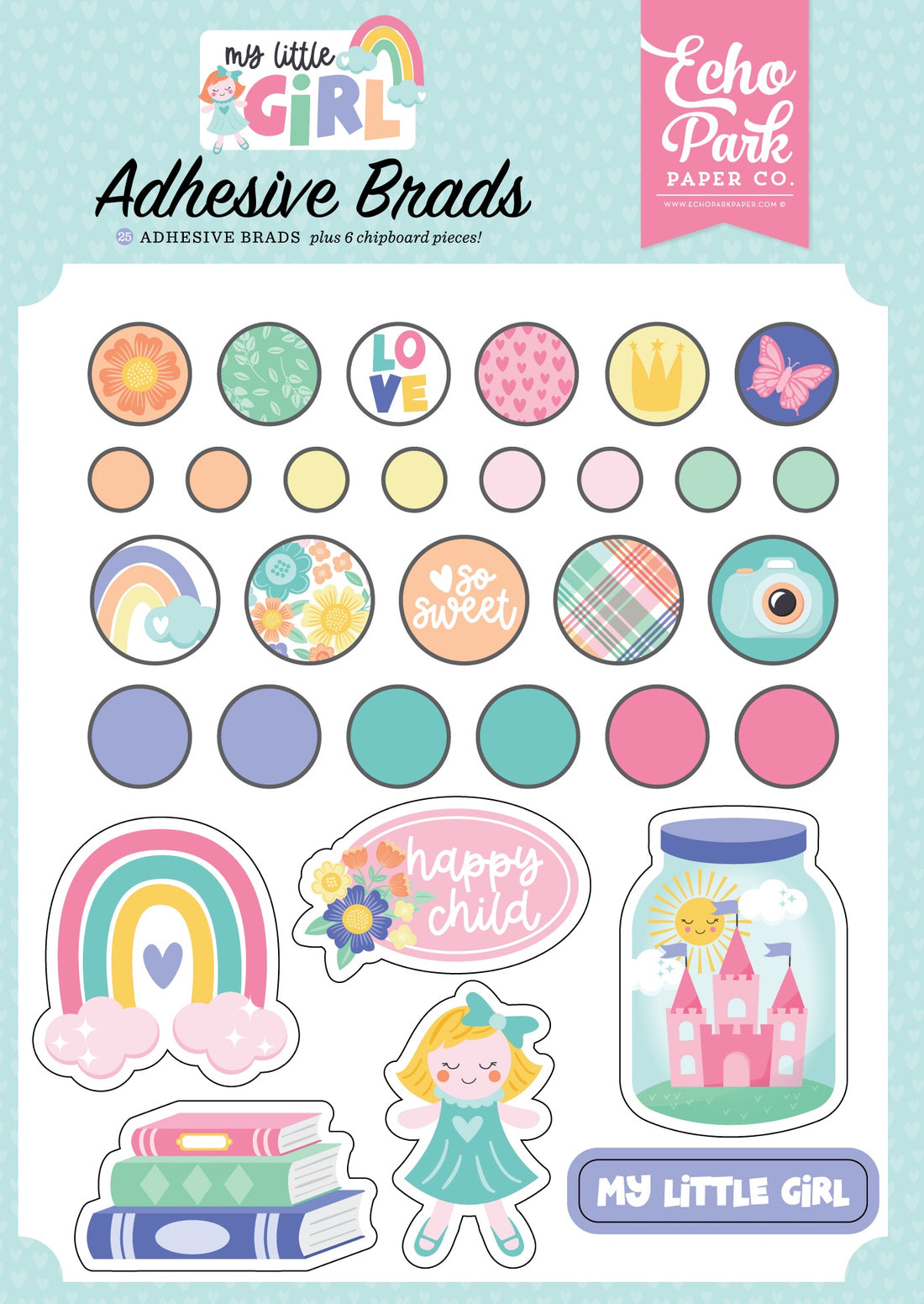 Echo Park MY LITTLE GIRL Adhesive Brads 31pc