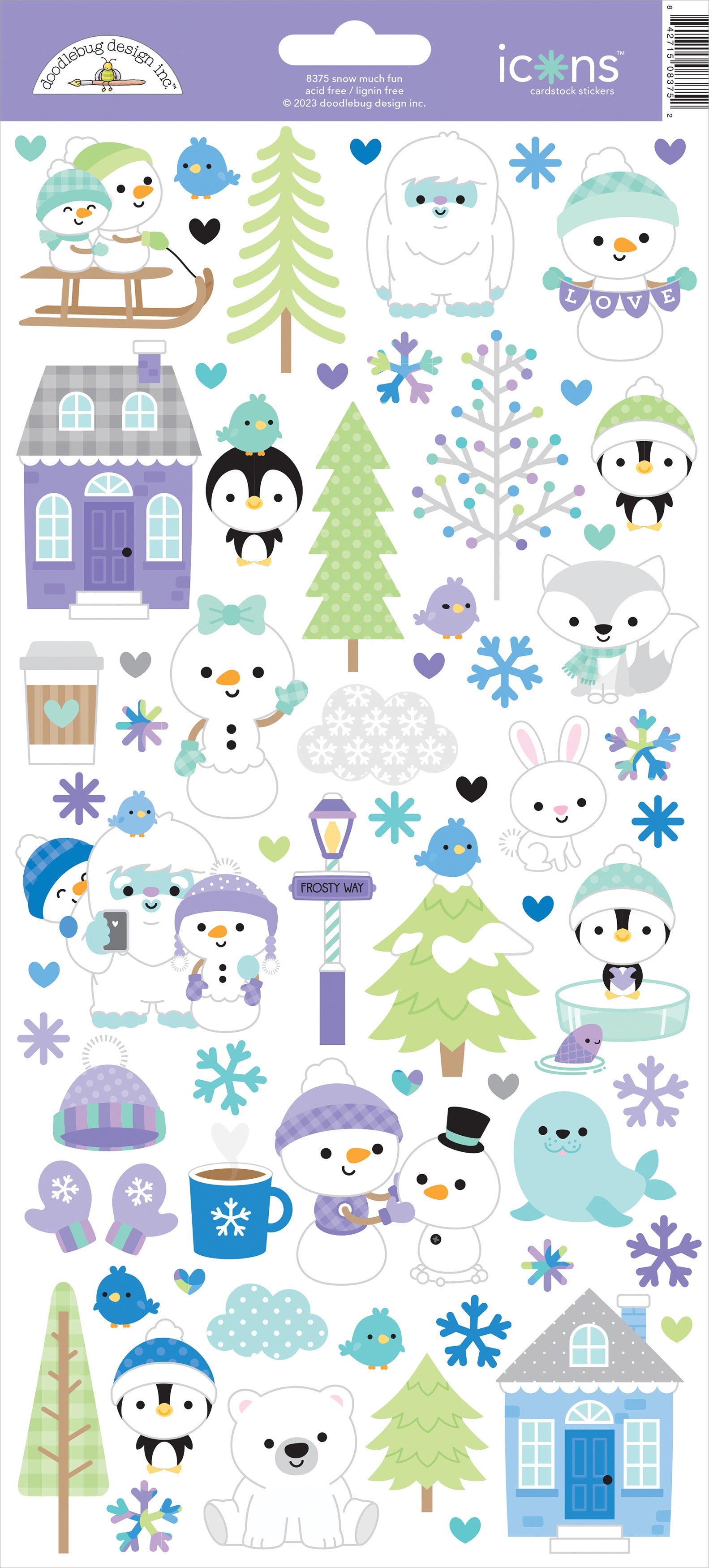 Doodlebug Icons SNOW MUCH FUN Cardstock Sticker Sheet