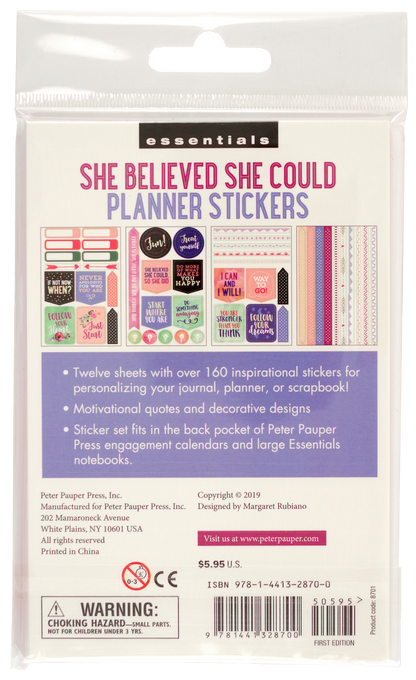 Peter Pauper Planner Stickers SHE BELIEVED SHE COULD Essentials
