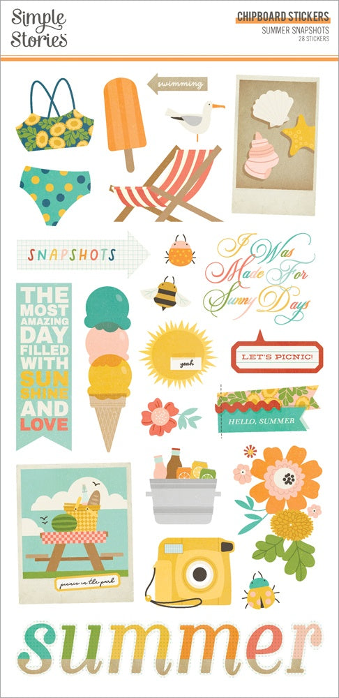 Simple Stories SUMMER SNAPSHOTS Chipboard Stickers 28pc