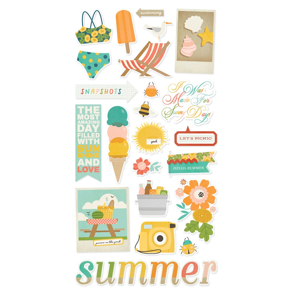 Simple Stories SUMMER SNAPSHOTS Chipboard Stickers 28pc