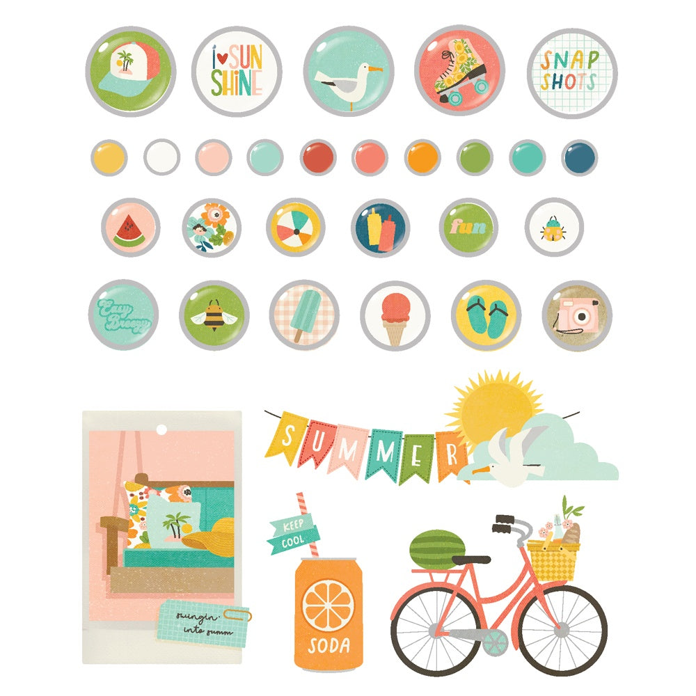 Simple Stories FRESH AIR DECORATIVE BRADS Self Adhesive Chipboard