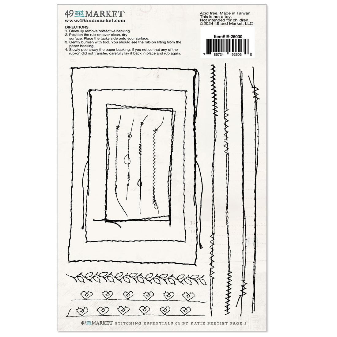 49 and Market Vintage Bits STITCHING ESSENTIALS 02 Rub-On Transfers