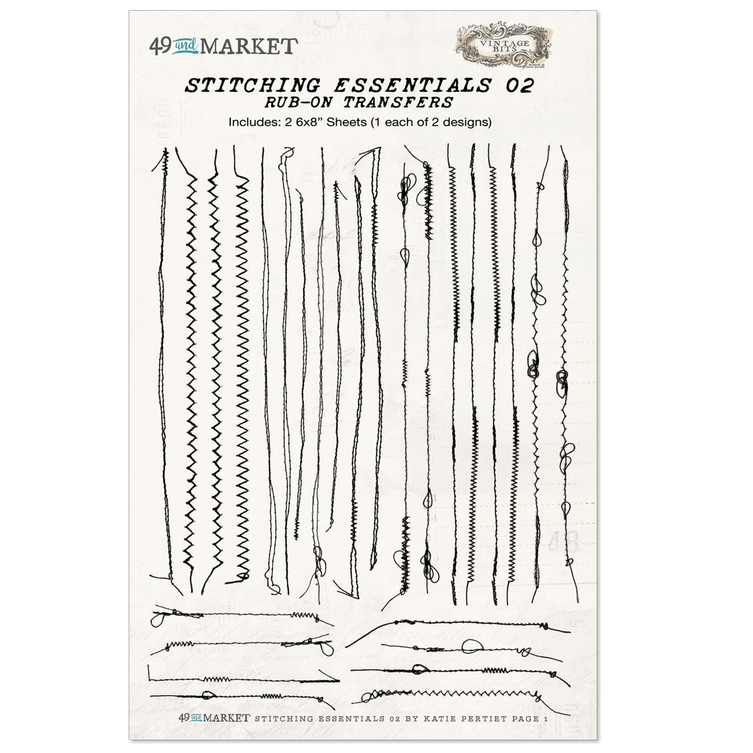 49 and Market Vintage Bits STITCHING ESSENTIALS 02 Rub-On Transfers
