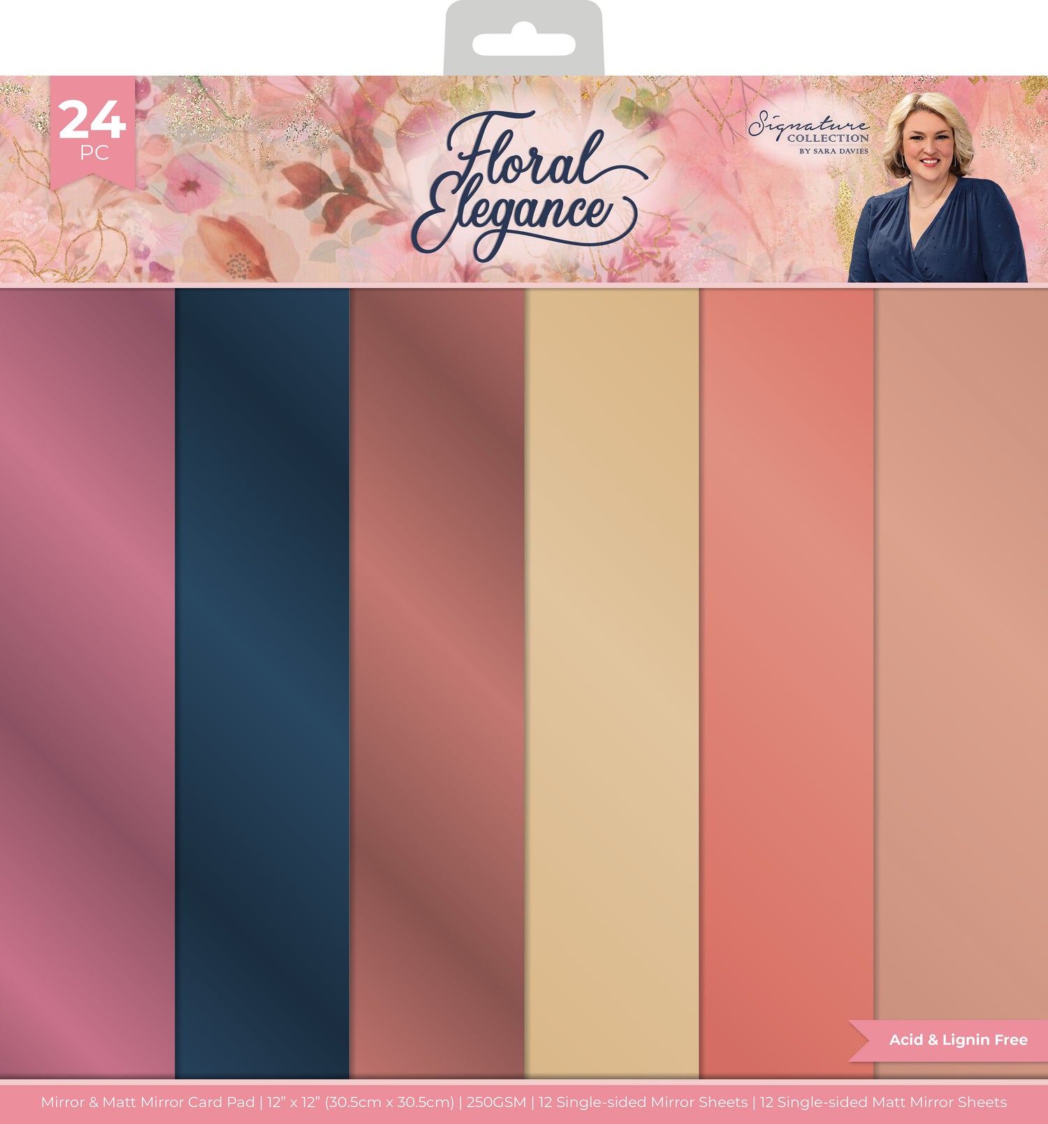 Crafters Companion FLORAL ELEGANCE Signature Collection 12X12&quot; Mirror Card Pad 24pc
