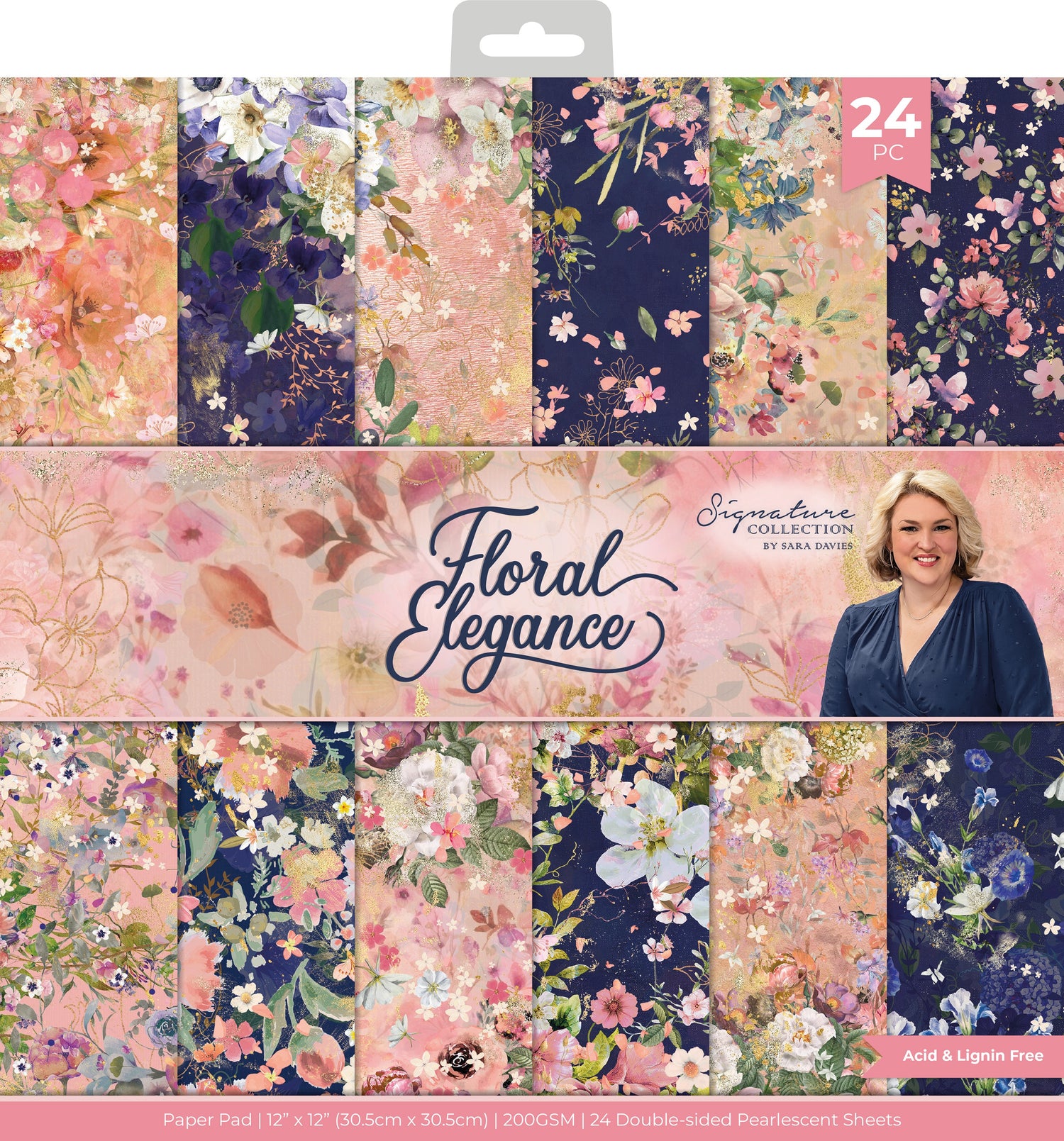 Crafters Companion FLORAL ELEGANCE Signature Collection 12X12&quot; Paper Pad 24pc