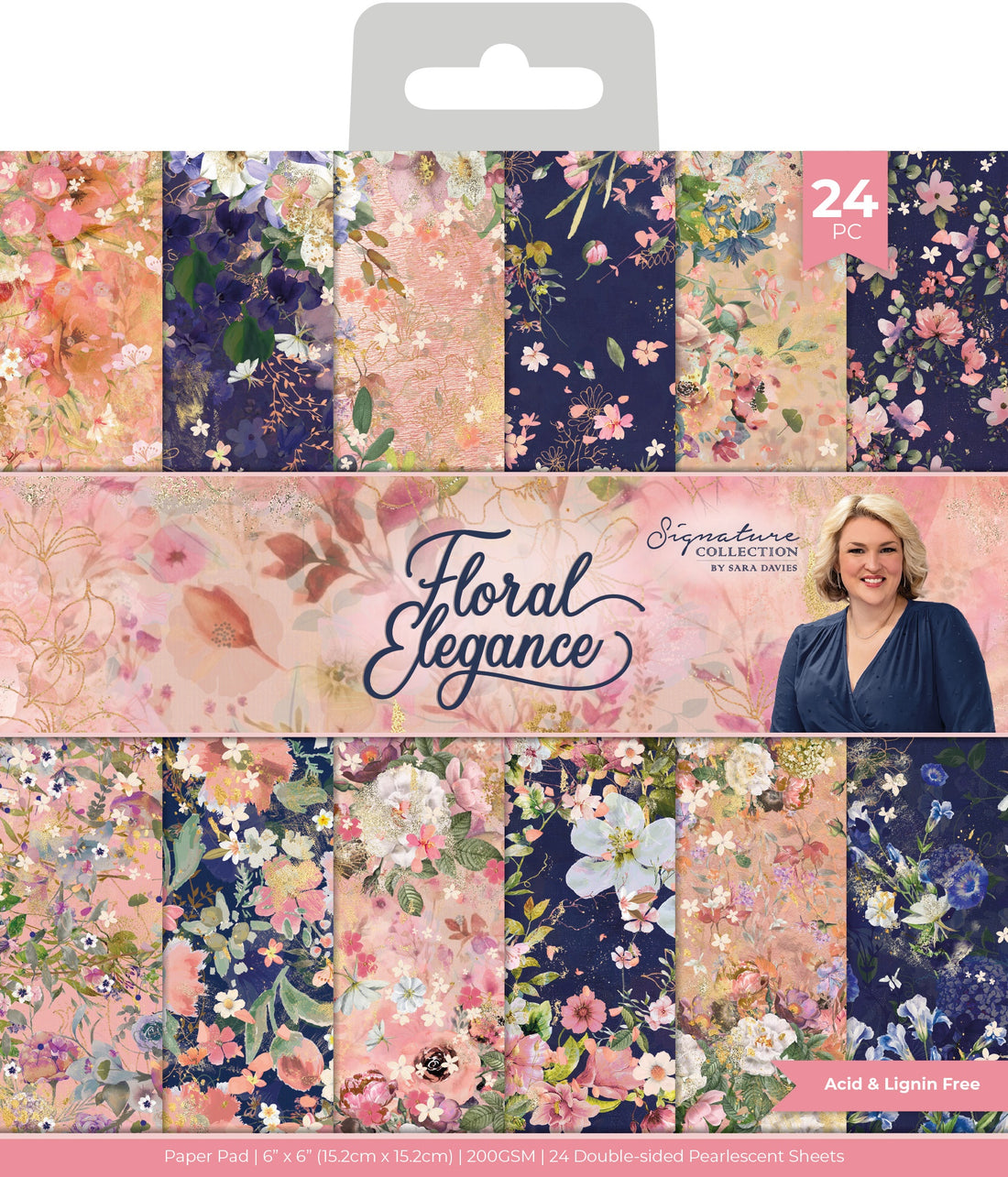 Crafters Companion FLORAL ELEGANCE Signature Collection 6X6" Paper Pad 24 Sheets