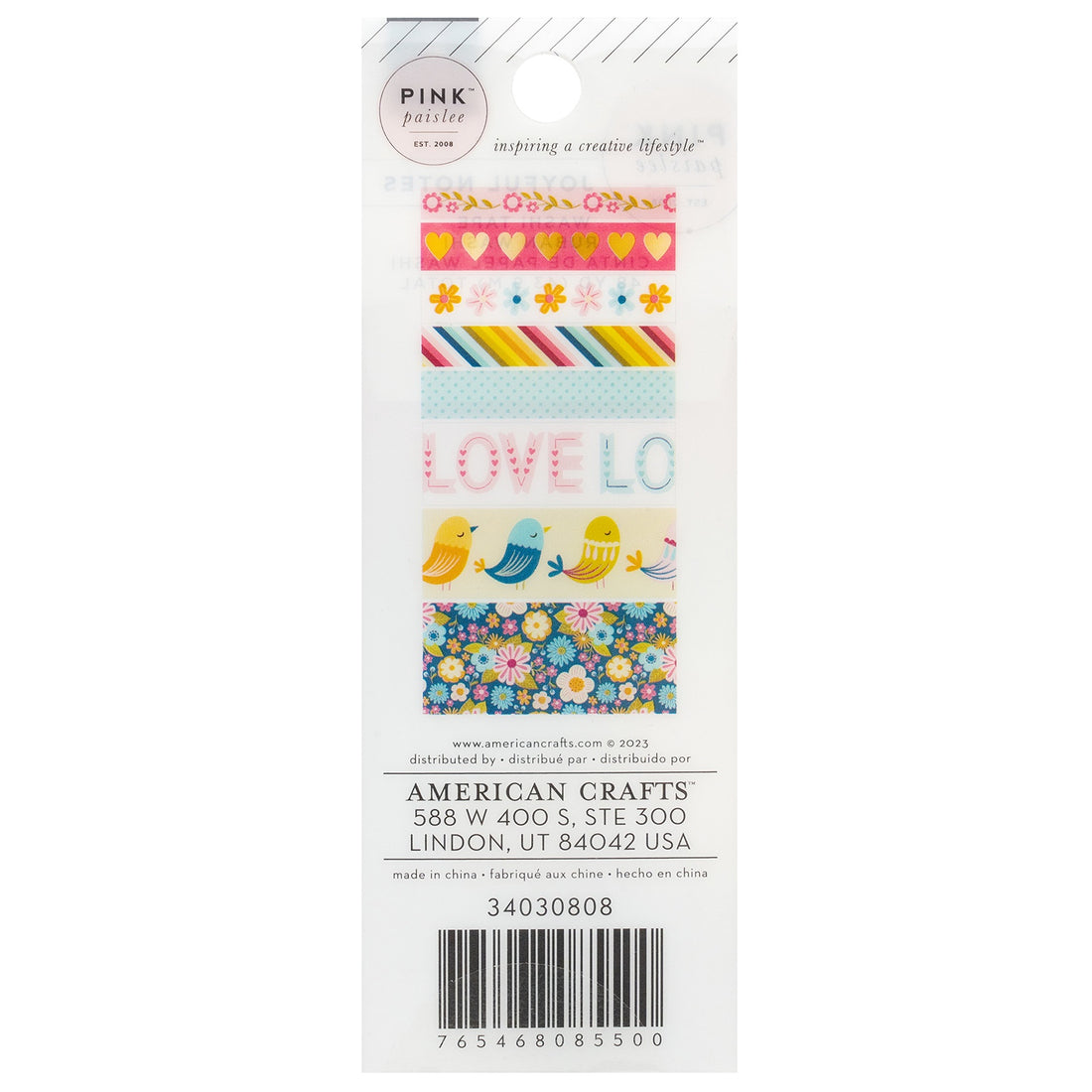 Pink Paislee JOYFUL NOTES Washi Tape 8pc