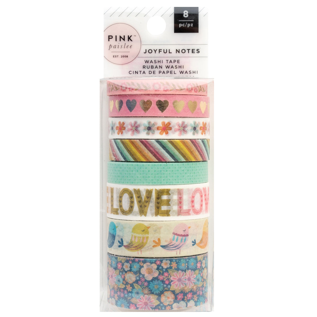 Pink Paislee JOYFUL NOTES Washi Tape 8pc