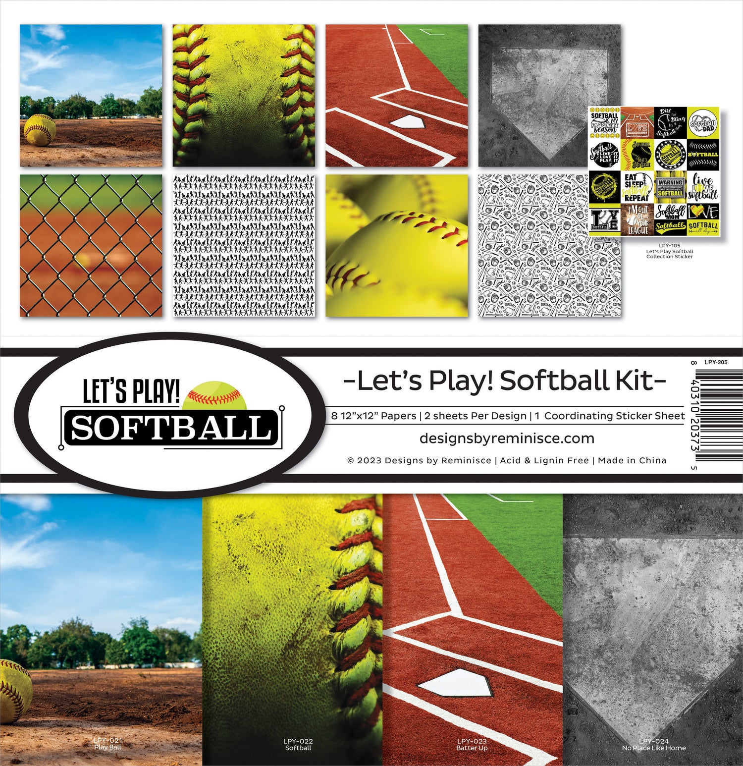 Reminisce LET’S PLAY! SOFTBALL 12&quot;X12&quot; Scrapbook Kit 9pc