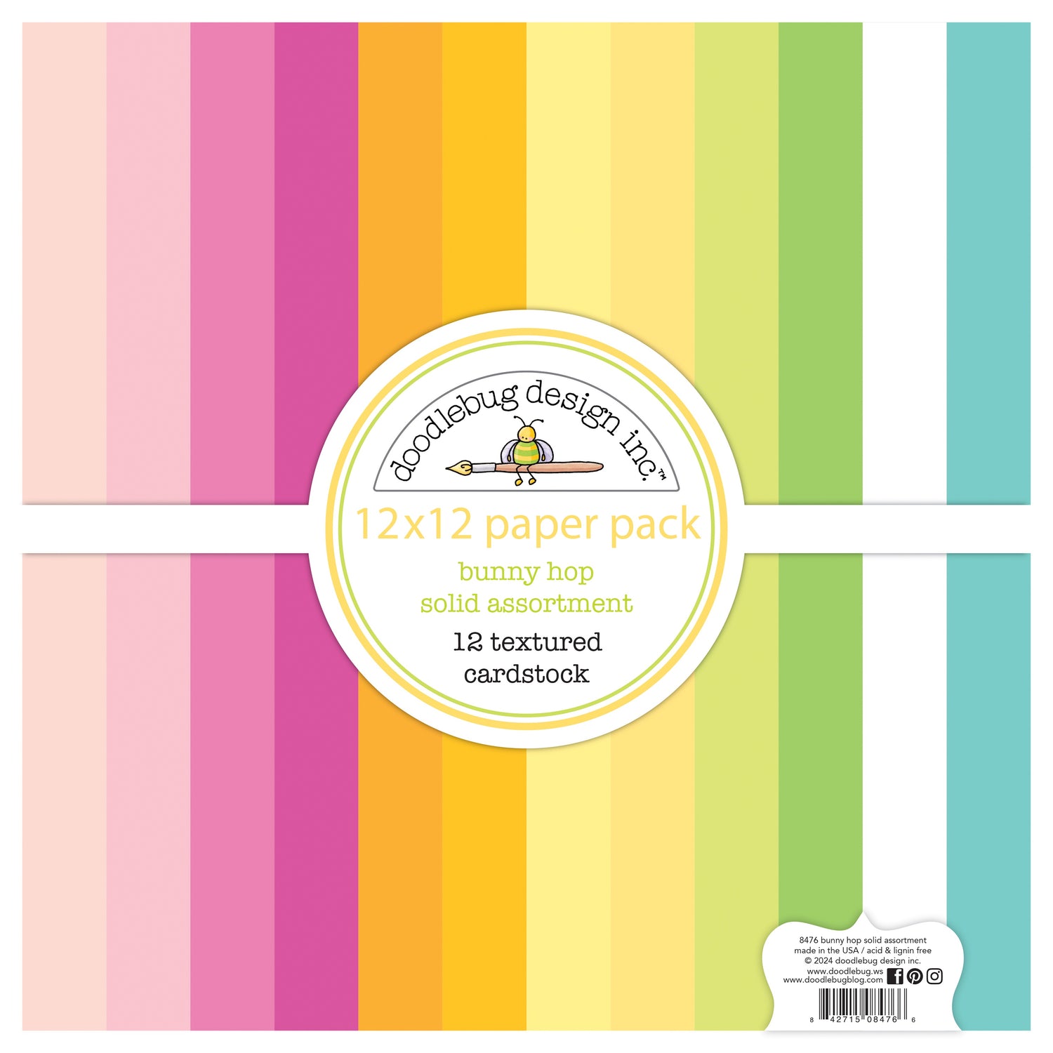 Doodlebug BUNNY HOP 12”X12” Paper Pack 12pc