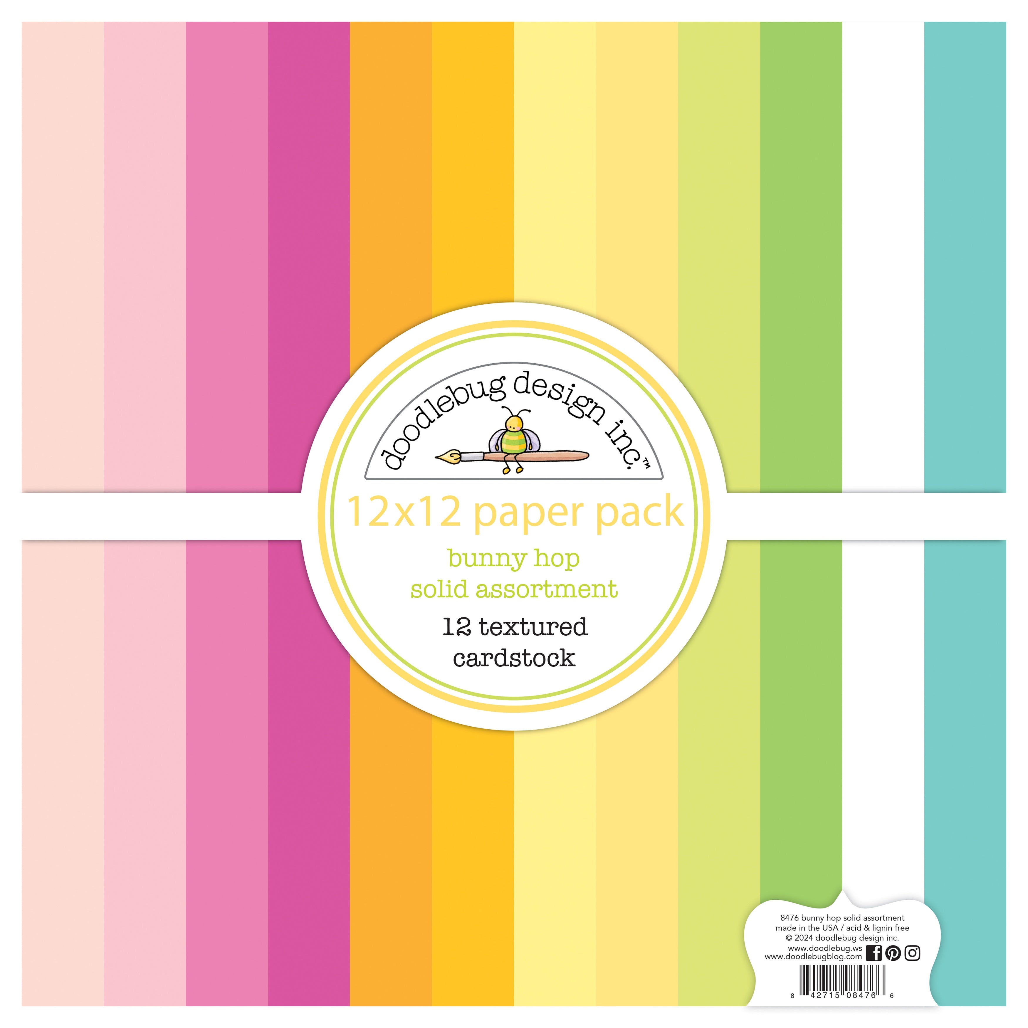 Doodlebug BUNNY HOP 12”X12” Paper Pack 12pc