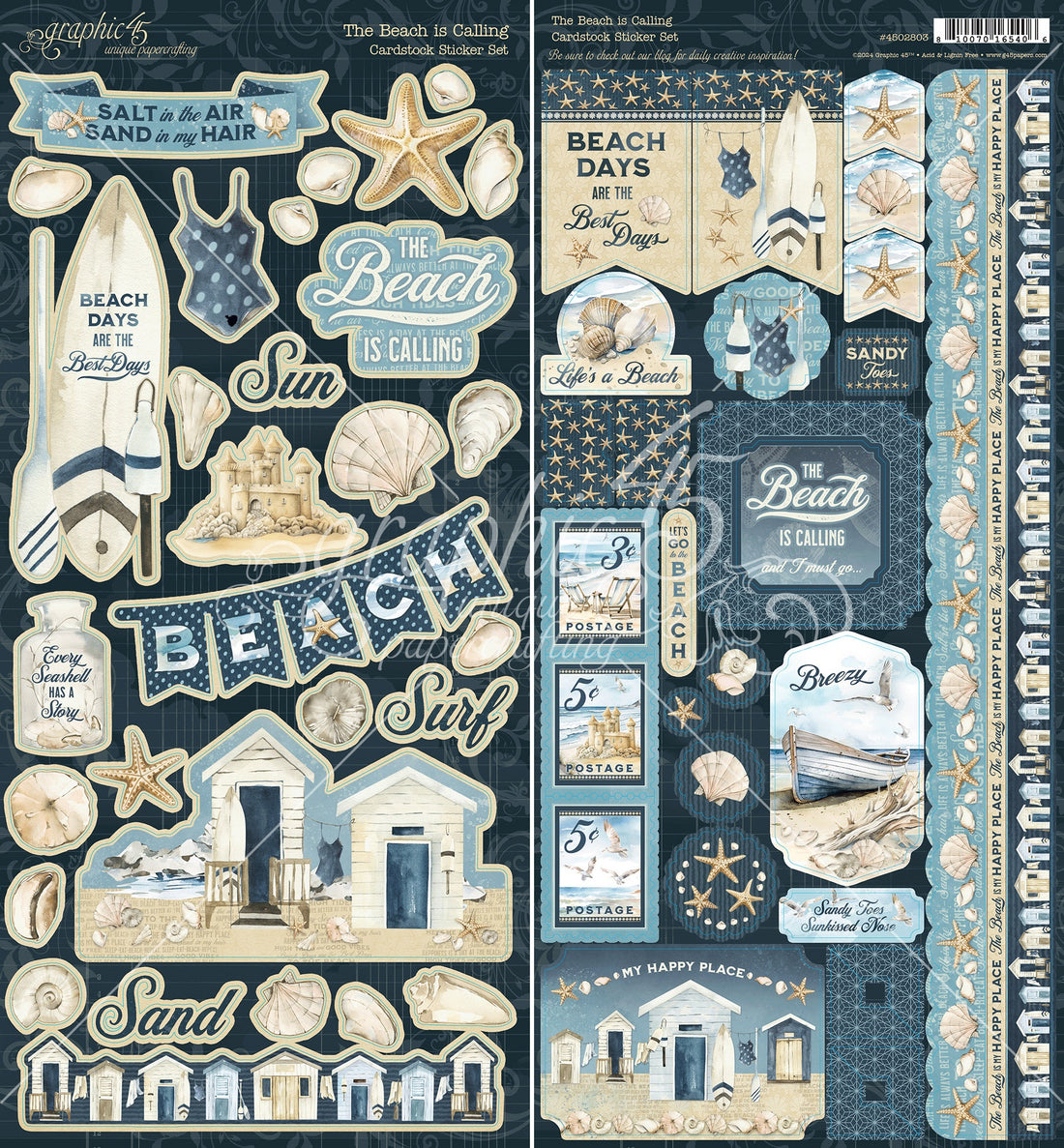 Graphic 45 BEACH IS CALLING Cardstock Sticker Set