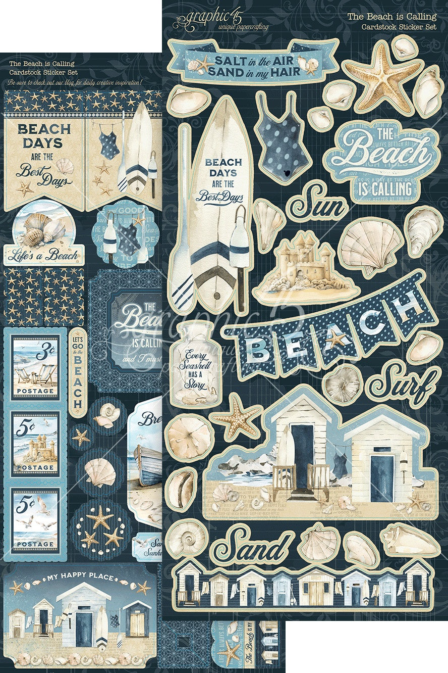 Graphic 45 BEACH IS CALLING Cardstock Sticker Set