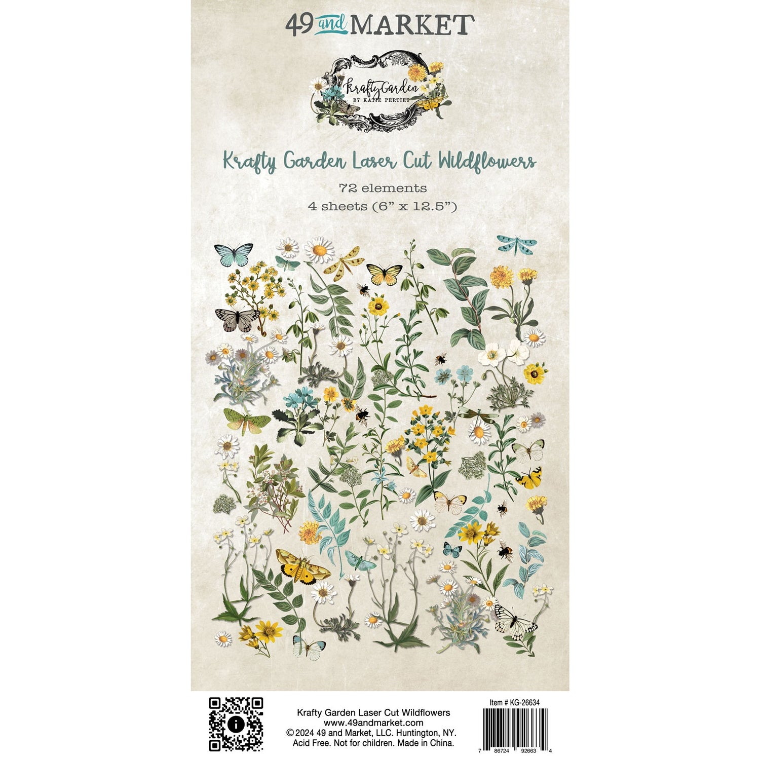 49 and Market Krafty Garden LASER CUT WILDFLOWERS 72pc