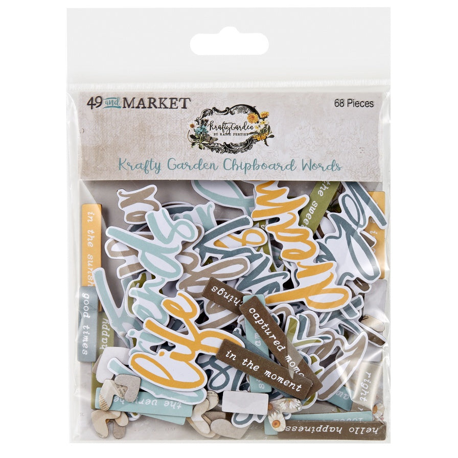 49 and Market Krafty Garden CHIPBOARD WORDS 68pc