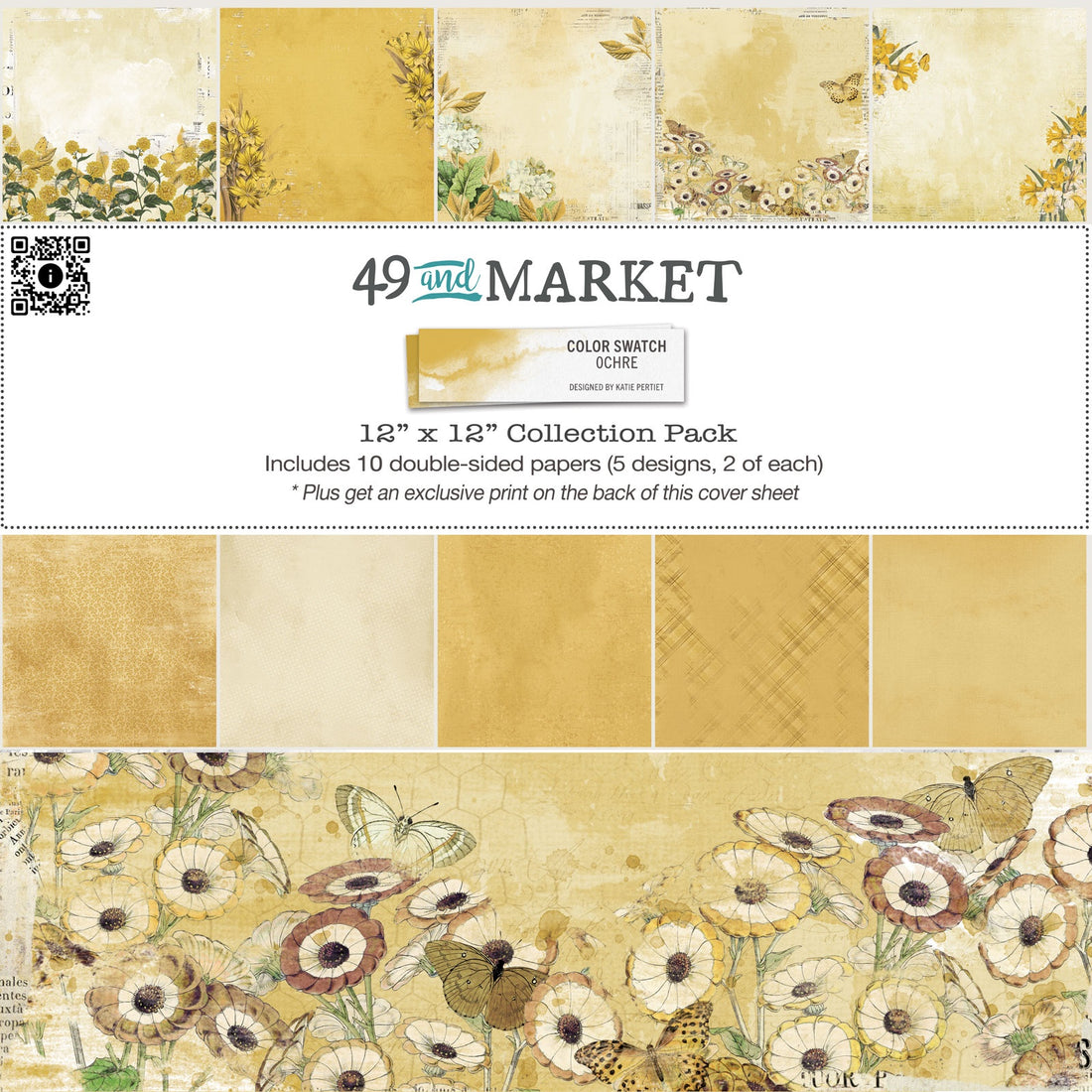 49 and Market Color Swatch OCHRE 12”X12” Scrapbook Collection Paper Pack