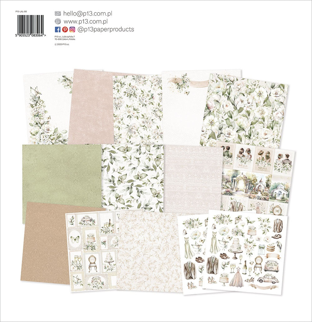 P13 LOVE AND LACE Wedding 12"X12" Designer Paper Pack 14pc