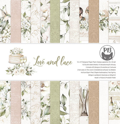 P13 LOVE AND LACE Wedding 12&quot;X12&quot; Designer Paper Pack 14pc